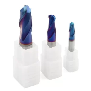 Fresa de extremo de bola de carburo sólido de 65 grados con revestimiento azul y 2 flautas